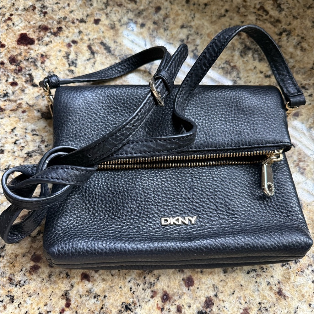 DKNY Black Pebbled Leather Crossbody Bag